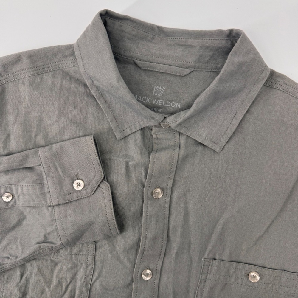 Mack Weldon Button Down Men Large Grey Cotton Lyocell Dual Pocket Long Sleeve